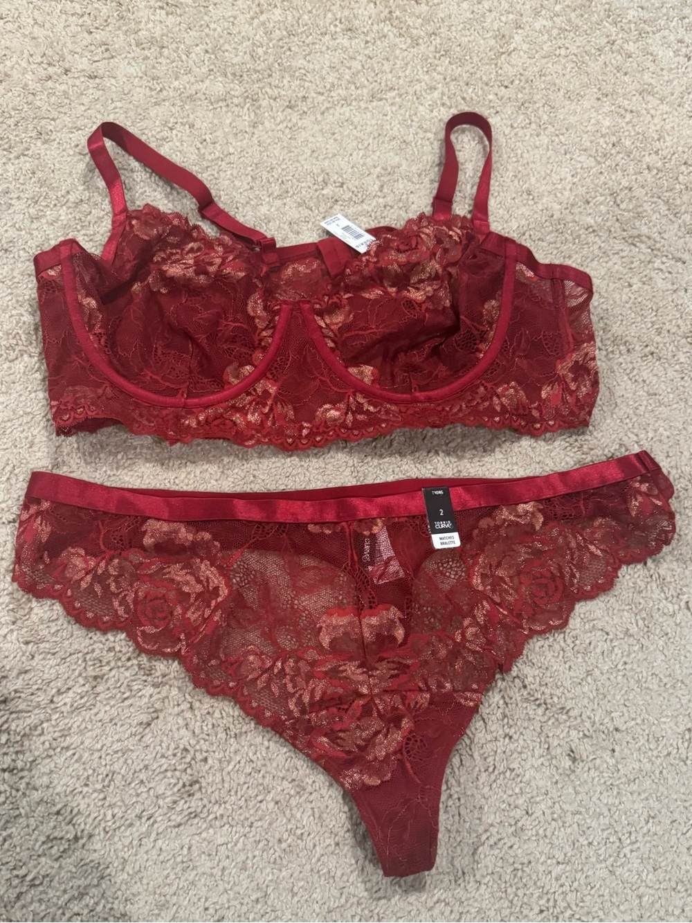 torrid Red Lace Underwire Bralette with Floral Bikini Panty